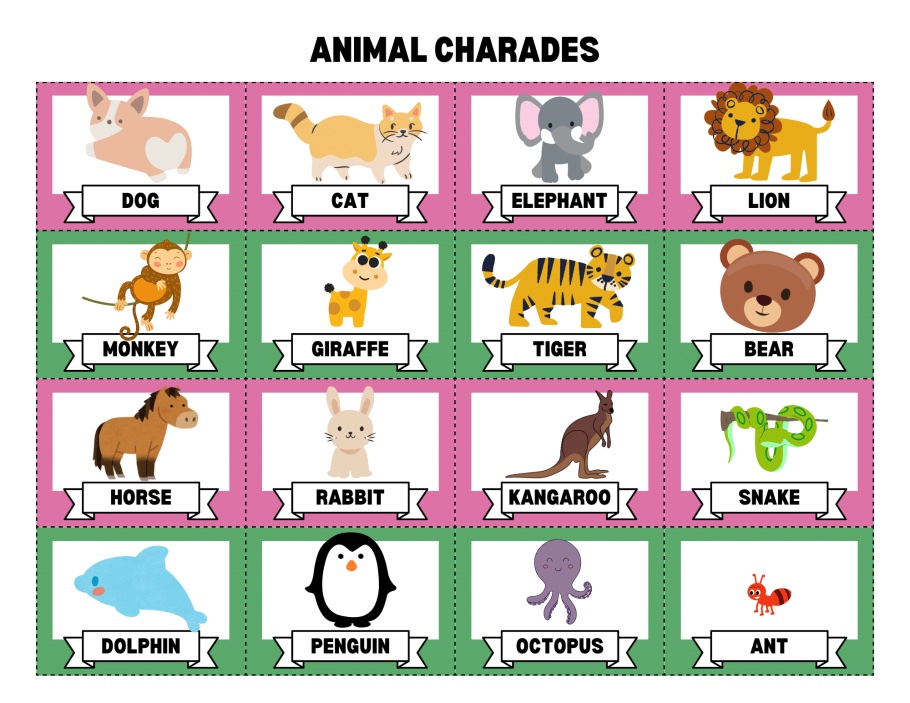 animal charades cards